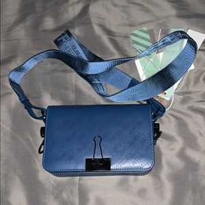 Off-White Blue Crossbody Bag with Branded Webbing Strap